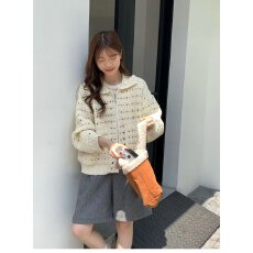 批发档口上新 2026年秋季新款女装翻领长袖针织<b class='q'>开衫</b><b class='q'>镂空</b>钩织拉链毛衣