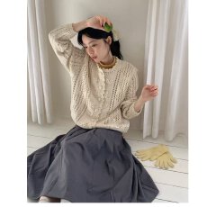 批发档口上新 2026年春秋新款女装宽松圆领长袖针织<b class='q'>开衫</b>毛衣短款钩花