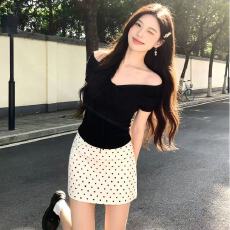 批发小众超仙黑色露肩上衣女2026夏季新款御姐风修身显瘦半裙时尚套装