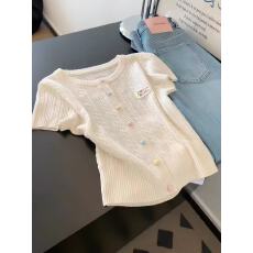 温柔软糯糯洋气针织短袖女夏新款可爱奶杏色百搭显瘦半袖打底上衣