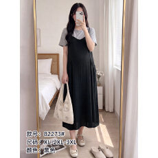 批发夏季孕妇连衣裙韩版假两件拼接短袖 宽松<b class='q'>大码</b>遮肚 吊带长<b class='q'>裙</b>