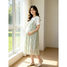 批发夏季新品孕期穿搭薄款垂感宽松显瘦扎染背带连衣裙