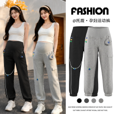 批发工装<b class='q'>孕妇</b><b class='q'>卫</b>裤春秋高腰托腹束脚运动裤宽松<b class='q'>百搭</b>孕期裤子