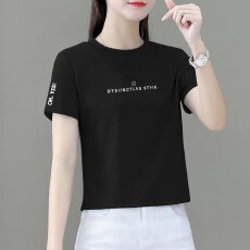 批发纯棉女士t恤短袖韩版百搭小个子宽松显瘦<b class='q'>体恤衫</b>短款高腰上衣