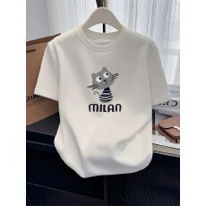 批发2026新款正肩短袖t恤女<b class='q'>打底衫</b>小猫印花洋气减龄时尚小众上衣夏季