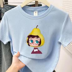批发正肩卡通女孩印花圆领短袖夏装2026宽松新款mm大码遮肚子半袖上衣