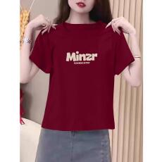 批发紫色短袖t恤女夏季韩版纯棉半袖<b class='q'>体恤衫</b>时尚洋气字母印花上衣潮流