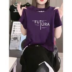 批发正肩<b class='q'>纯棉</b>短袖女士t恤短袖圆领2026新款时尚百搭洋气藏蓝色<b class='q'>打底衫</b>