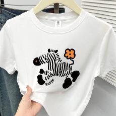 批发夏季新款韩版可爱洋气印花百搭正肩圆领短袖女装小个子<b class='q'>打底衫</b>上衣