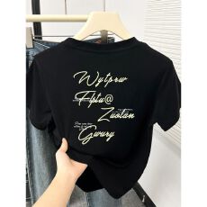 美式潮牌正肩圆领短袖t恤女夏季新款设计感宽松显瘦字母印花上衣