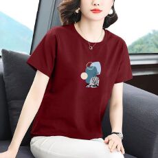 批发纯棉正肩短袖t恤女夏季时尚百搭宽松显瘦大码减龄遮肚上衣<b class='q'>体恤衫</b>