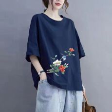 批发夏季圆领<b class='q'>短袖</b>百搭宽松上衣时尚减龄<b class='q'>中老年</b><b class='q'>妈妈</b>装大码T恤遮肉显瘦