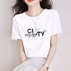 批发高档纯棉短袖t恤女夏季外穿时尚宽松洋气减龄上衣正肩<b class='q'>体恤衫</b>上衣