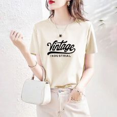 批发绿色纯棉短袖t恤女2026年春季时尚宽松减龄显瘦印花百搭<b class='q'>体恤衫</b>