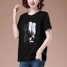 批发大码纯棉t恤女短袖中年妈妈夏季新款宽松半袖全棉上衣胖MM<b class='q'>体恤衫</b>