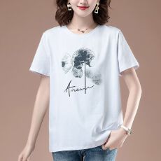 批发圆领纯棉短袖t恤女夏季2026年新款<b class='q'>大码</b>体恤<b class='q'>中年</b>妈妈宽松洋气上衣