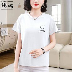 批发正肩纯棉洋气t恤女夏季宽松显瘦大码<b class='q'>中老年</b><b class='q'>妈妈</b>装胖mm遮肚上衣服