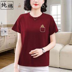 批发正肩纯棉短袖t恤女夏季宽松显瘦大码<b class='q'>中老年</b><b class='q'>妈妈</b>装胖mm遮肚上衣服