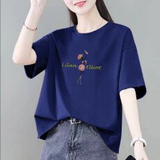 批发复古短袖女T恤打底衫纯棉夏季宽松型印花百搭显瘦圆领上衣韩<b class='q'>范</b>潮