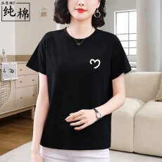 批发纯棉短袖t恤女2026新款夏季宽松显瘦正肩大码<b class='q'>妈妈</b>装<b class='q'>中老年</b>上衣服
