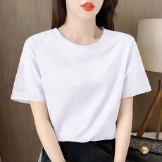 纯色纯棉t恤短袖2026年夏季宽松印花圆领弹力好不起球显瘦女士潮
