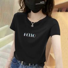 批发2026新款夏季正肩纯棉短袖<b class='q'>T</b>恤女薄款欧货洋气宽松印花体恤上衣潮