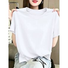 批发2026年夏季纯棉<b class='q'>t</b>正肩短袖<b class='q'>T</b>恤女宽松百搭休闲胖mm大码显瘦遮肚上衣