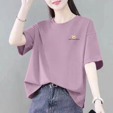 批发时尚纯棉短袖T恤女新款夏季半袖大码圆领气质洋气简约上衣女<b class='q'>汗衫</b>
