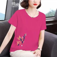 批发妈妈夏装2026新款大码纯棉宽松短袖t恤女<b class='q'>中老年</b>女装洋气遮肚上衣