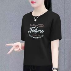 批发纯棉短袖T恤女士宽松印花女装休闲潮流圆领设计感夏季<b class='q'>中老年</b>上衣