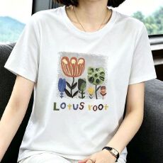 批发2026年妈妈纯棉印花圆领短袖T恤夏季<b class='q'>中老年</b>大码宽松休闲遮肚上衣