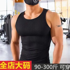 批发美式螺纹背心男款大码300斤可穿无袖紧身弹性健身运动汗衫男装