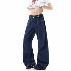 批发NEVERNEED法工蓝褶皱直筒牛仔裤男<b class='q'>春</b>季美式复古vibe休闲宽松A字裤