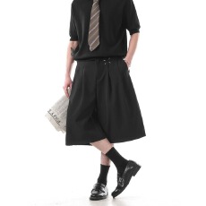 批发老钱风轻奢褶皱刺绣休闲西裤短裤男款夏季直筒短裤子