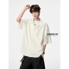 批发<b class='q'>夏</b>季美式老钱风镂空短袖衬衫男款复古小众宽松百搭休闲阳光肌理感