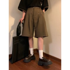 夏季潮牌日系复古简约纯色休闲西裤宽松阔腿短裤五分裤男女