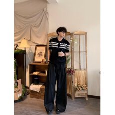 夏季撞色费尔岛提花松弛感慵懒风复古针织开衫外套短袖百搭男上衣