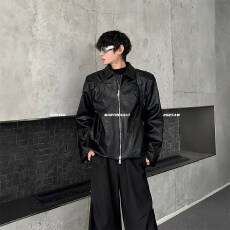批发解构设计感立体裁剪pu皮衣夹克外套男秋冬痞帅机车服