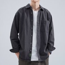 批发长袖高级感简约牛仔夹克<b class='q'>男</b>士2025春季新款宽松大码工装<b class='q'>衬衣</b>外套<b class='q'>男</b>