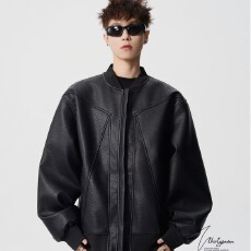 批发时尚解构拼接皮衣外套<b class='q'>男</b>款秋季高级感痞帅棒球服美式短款机车夹克
