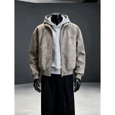 批发美拉德麂皮绒立领机车服男2026秋冬季美式宽松情侣短宽休闲外套