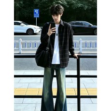 批发原版灯芯绒格子衬衫男款<b class='q'>春</b>秋季宽松休闲百搭开衫长袖衬衣情侣外套