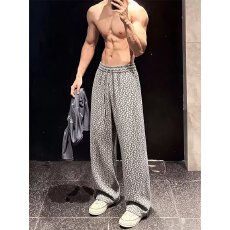 潮流百搭新款美式复古慵懒豹纹卫裤男春秋季重磅宽松直筒阔腿裤子