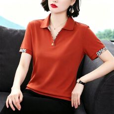 批发精梳棉 95%棉5%氨纶夏季新款纯色翻领POLO衫女<b class='q'>中老年</b>妈妈上衣女