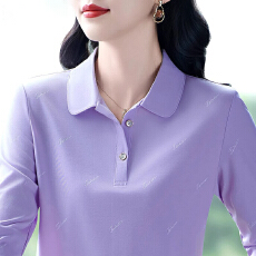 批发精梳棉 95%棉5%氨纶 秋季印花翻领T恤女气质长袖POLO衫<b class='q'>妈妈装</b><b class='q'>上衣</b>