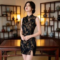 批发小个子新中式无袖丝绒包臀性感连衣裙女2026<b class='q'>春</b>夏季新款旗袍