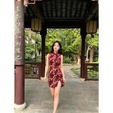 批发小个子新中式包臀旗袍短裙2026<b class='q'>春</b>夏新款国风丝绒收腰盘扣连衣裙