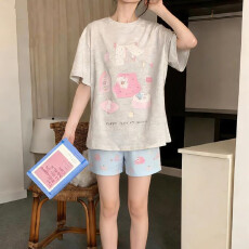 批发秋雅莉-夏季睡衣爆款家居服-浅灰小屋表情<b class='q'>动漫</b>蓝花裤双短 15.5元