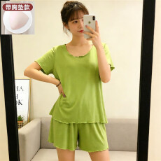 批发秋雅莉-夏季睡衣女爆款家居服-果绿木耳边双短带胸垫 16元