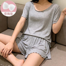 批发秋雅莉-夏季睡衣女爆款家居服-浅灰木耳边双短带胸垫 16元